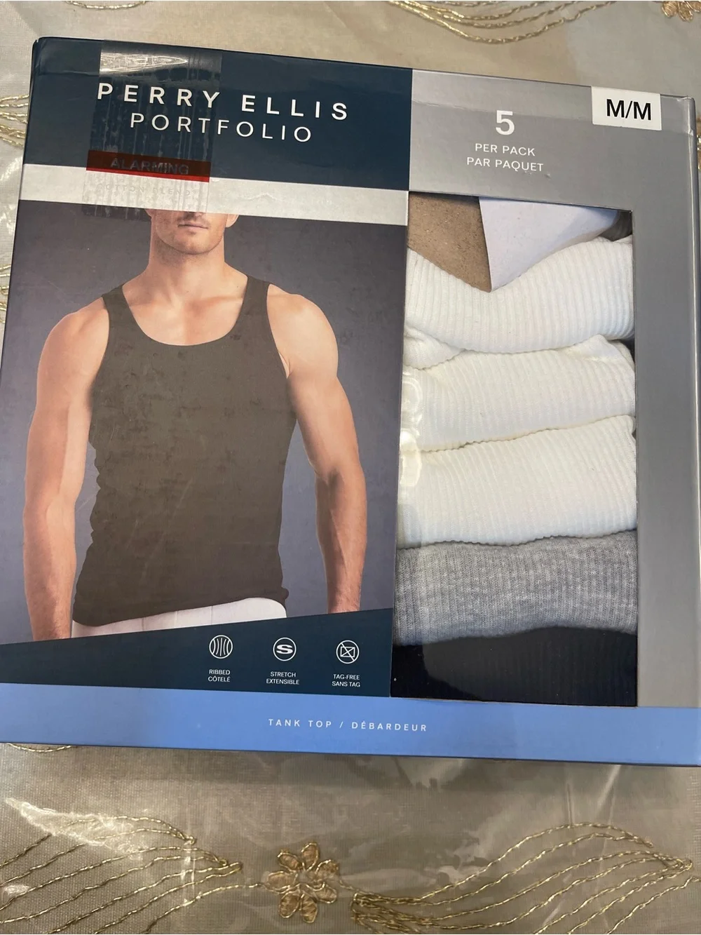 Perry Ellis 5-Pack Ribbed Tank Tops - Black, White, Gray, Tan